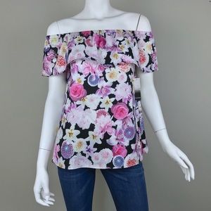 NEW {Kensie} Floral Bloom Crepe Ruffle Blouse Top